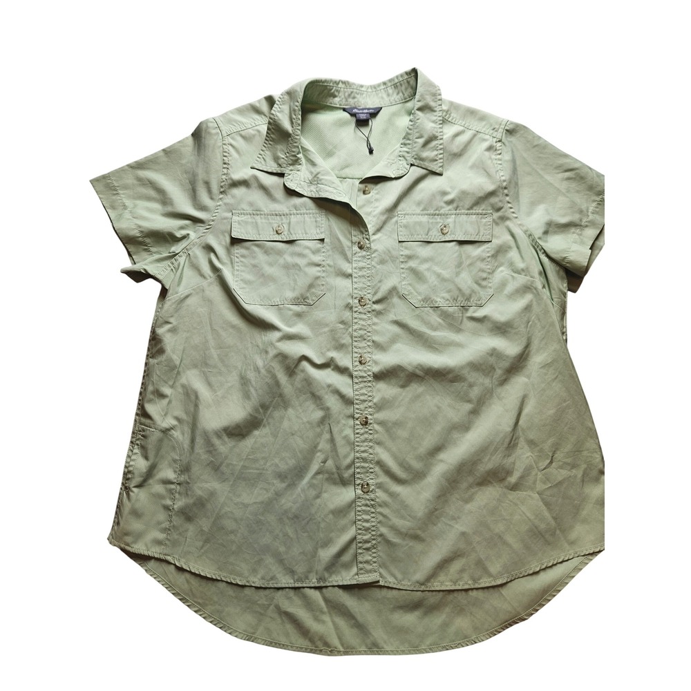 Eddie Bauer Womens XL Sage Green Short Sleeve Button Down Hiking Shirt Utility